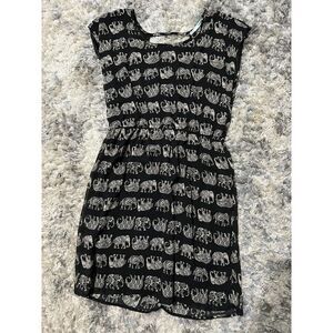 Black Dress with White Elephant Print – Women's Casual Dress